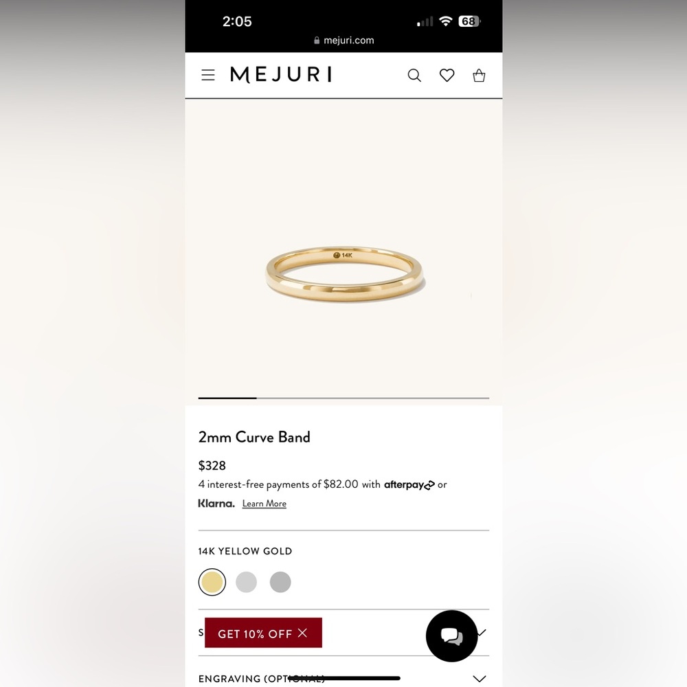 Mejuri Solid Gold Ring 2mm curve band size 9